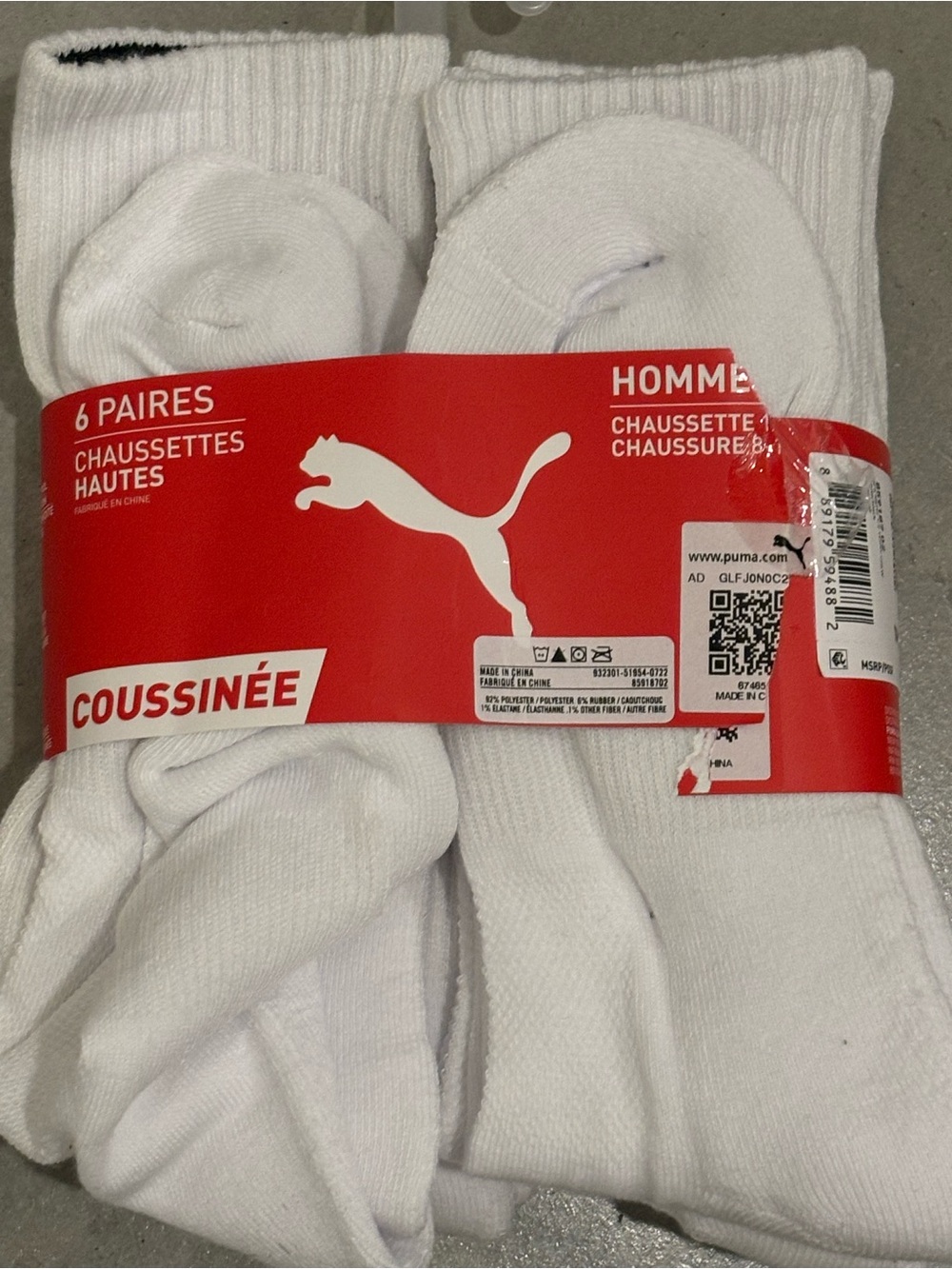 Puma White Cushioned Crew Athletic Socks – 5 Pack